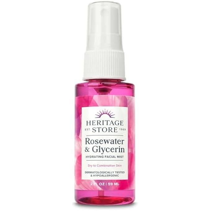 Heritage STORE ROSEWATER & GLYCERIN HYDRATING FACIAL MIST - DRY COMBINATION SKIN CARE - ROSE WATER SPRAY W/VEGETABLE GLYCERINE, MADE WITHOUT DYES OR ALCOHOL, HYPOALLERGENIC, VEGAN, CRUELTY FREE, 2OZ - Image 1